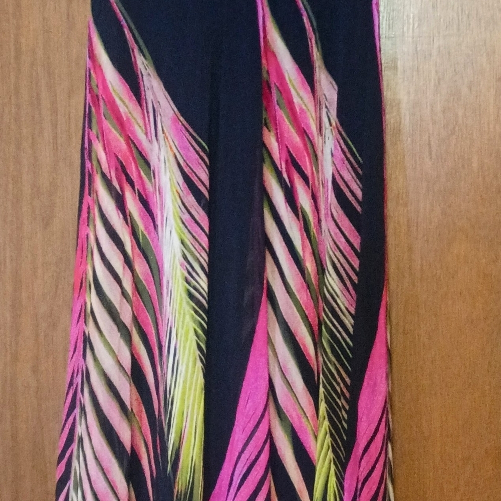 Elegant Black Maxi Dress with Pink and Green Accents
